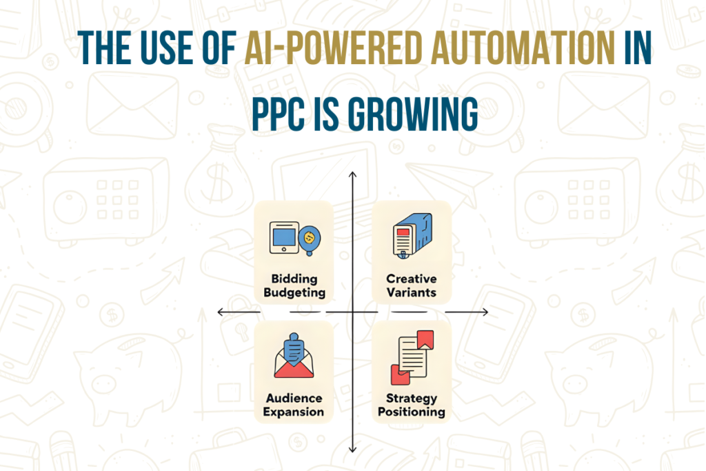 AI-powered automation in PPC campaigns growing trend graphic