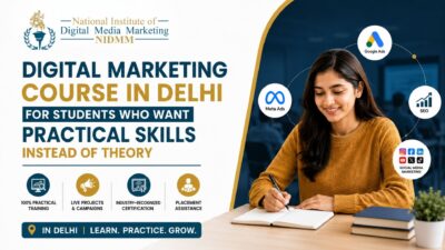 Student learning practical digital marketing skills in Delhi with SEO, Google Ads, Meta Ads, and social media training.