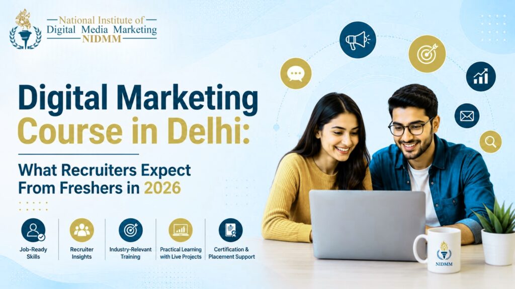 Students learning digital marketing in Delhi with focus on job-ready skills, live projects, certifications, and placements.